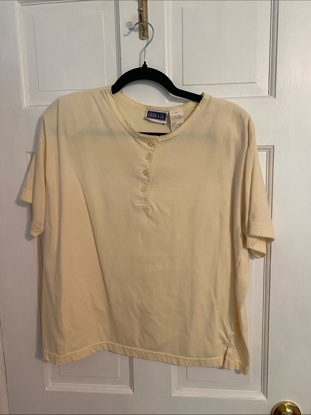 Emilia & Co. Women's Short Sleeve Henley Tee - Light Cream